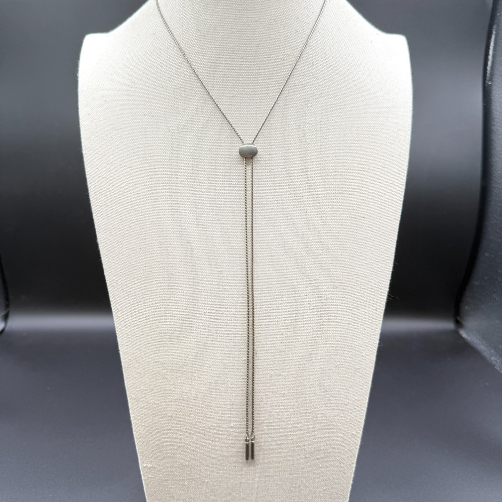 Silver Tone Adjustable Bolo Lariat Necklace Tassel Y Drop Minimalist Statement